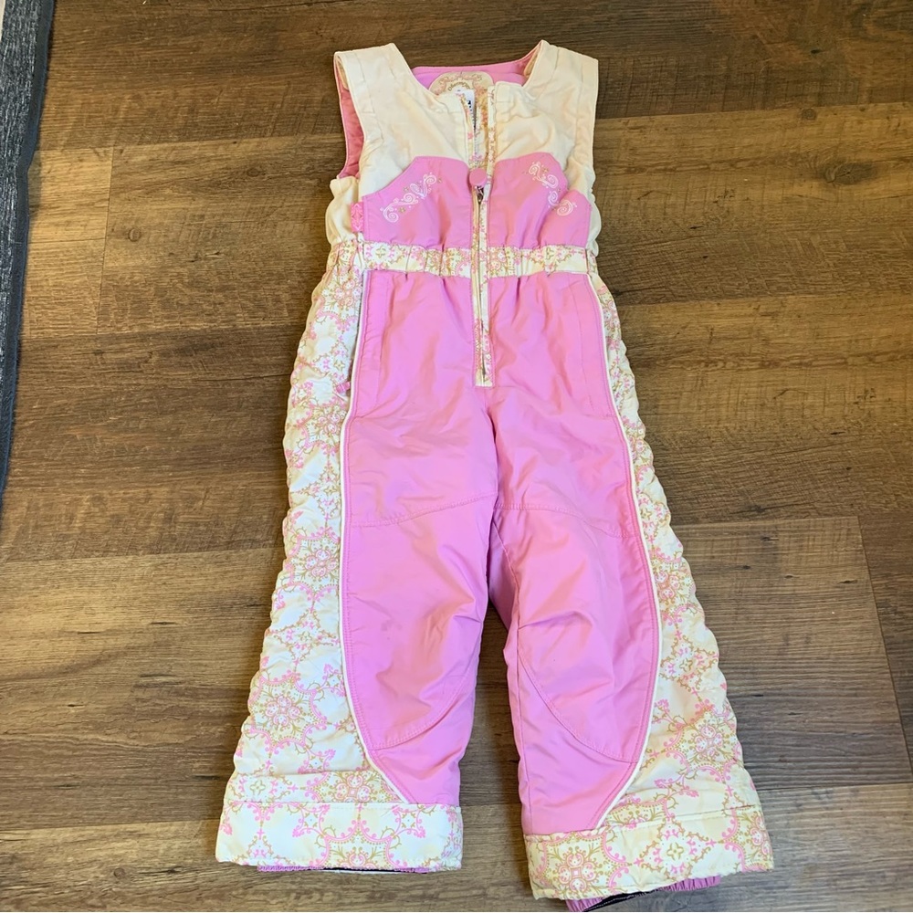 Obermeyer Pink and Cream Kids Snow Bib